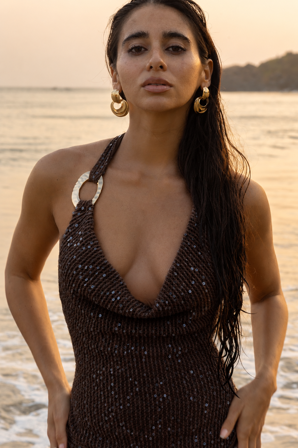 Rhea Sequin Mini Dress - Chocolate